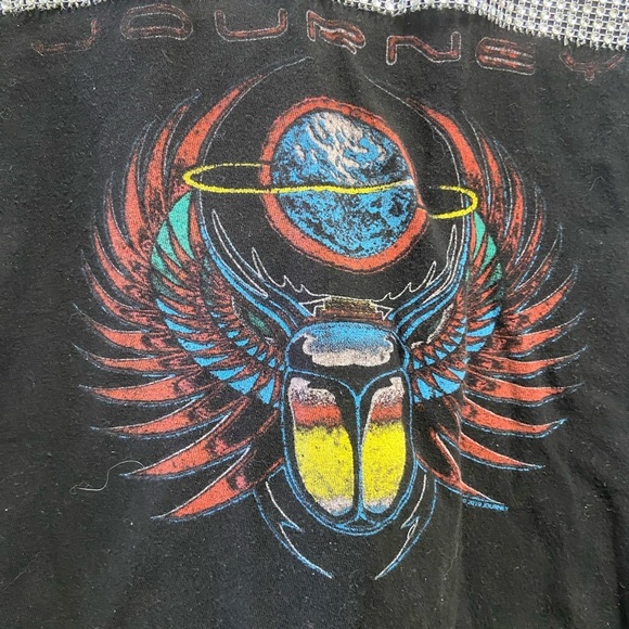 Orange and Brown Plaid Flannel Shirt XXL W Journey Graphic on back - Picture 2 of 7